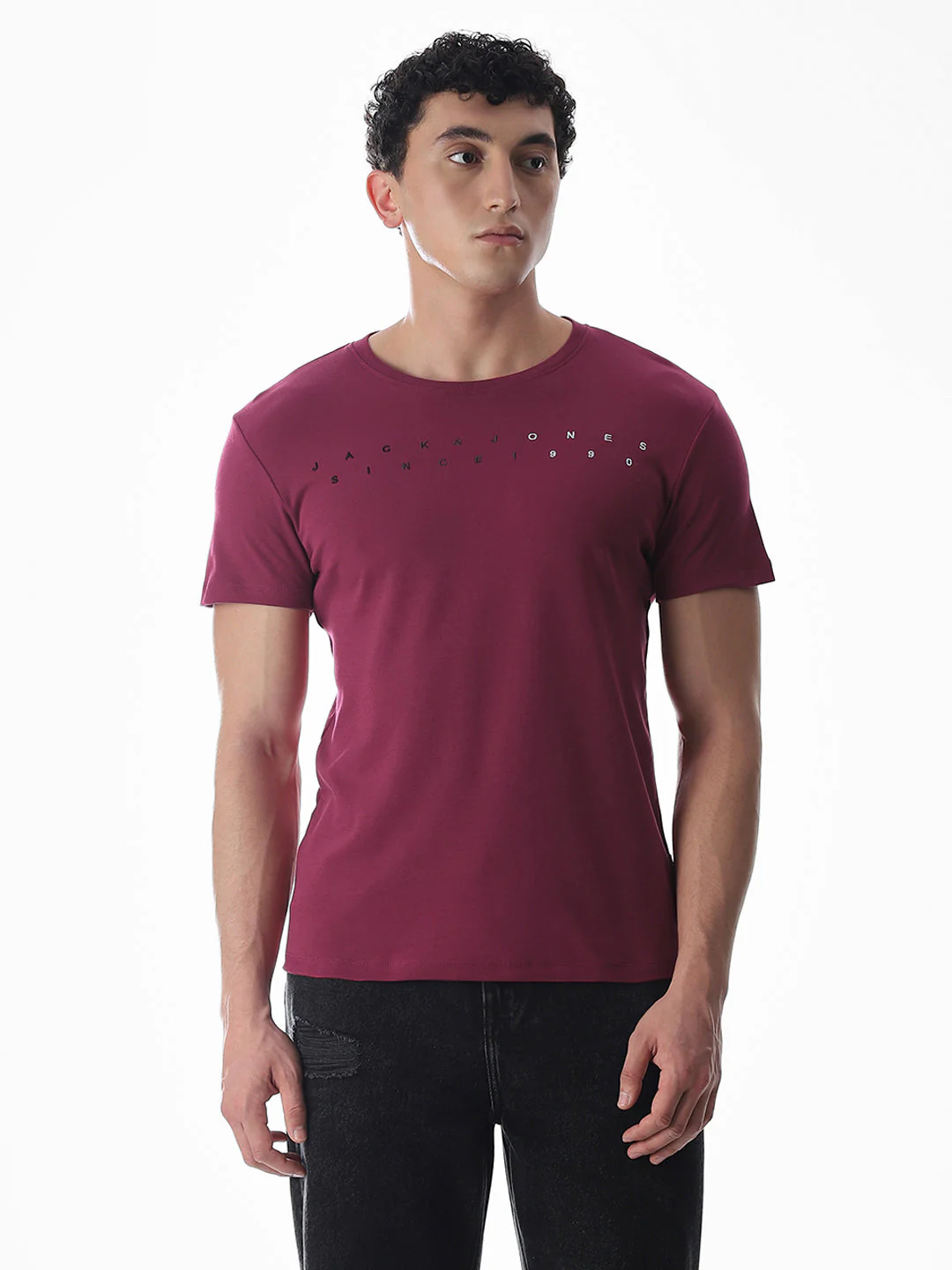 Embroidered Print T-Shirt - Maroon - Image 2
