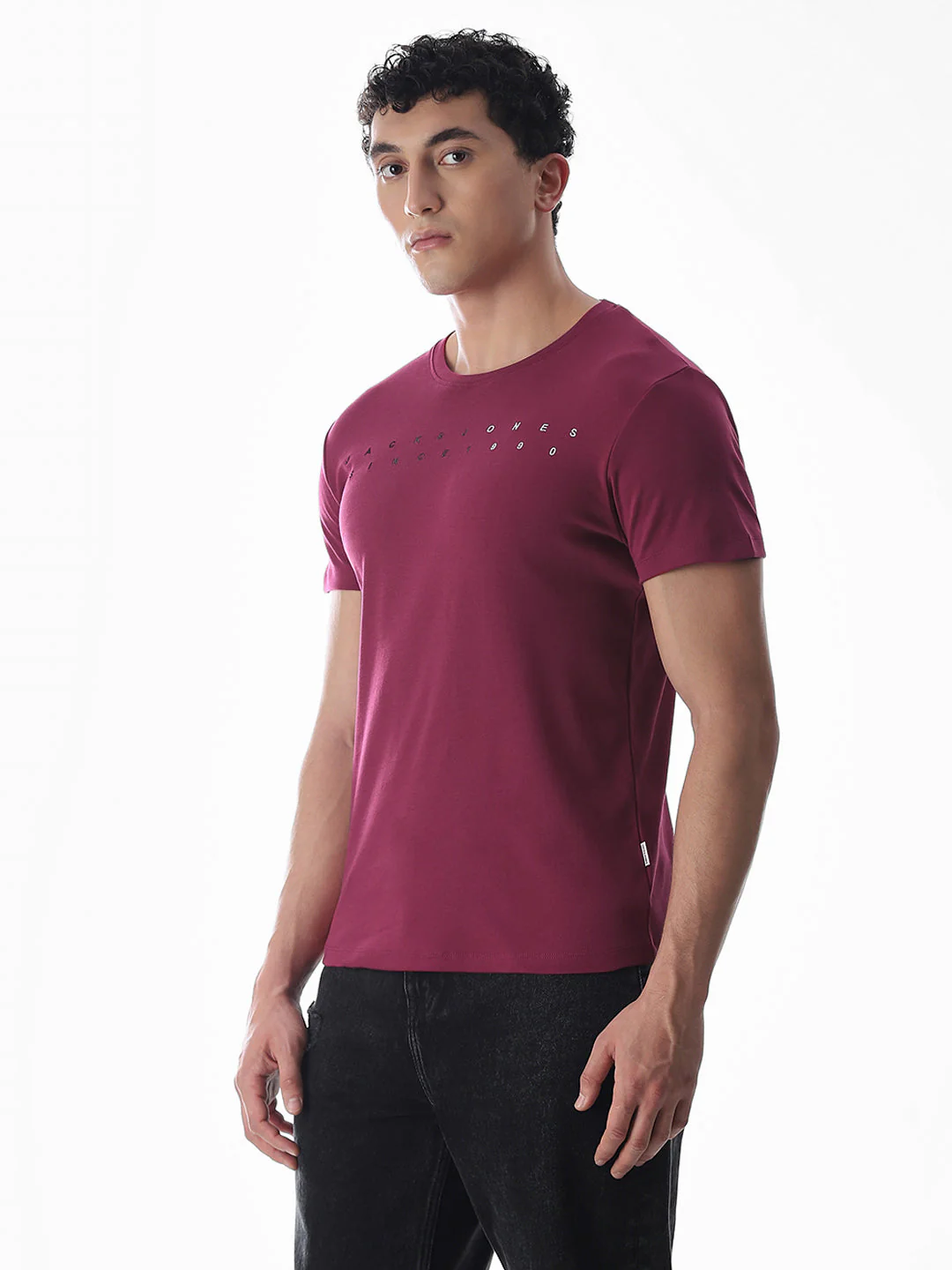 Embroidered Print T-Shirt - Maroon - Image 3