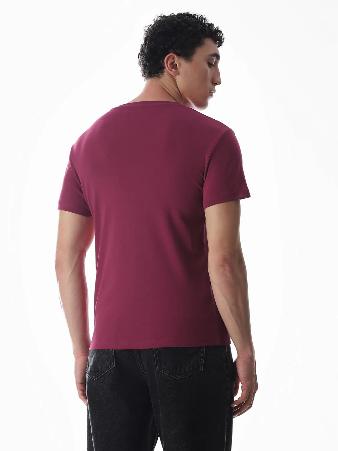 Embroidered Print T-Shirt - Maroon - Image 4