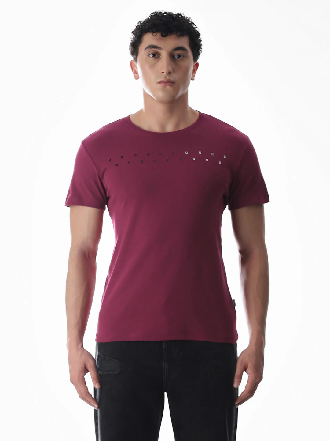 Embroidered Print T-Shirt - Maroon - Image 8