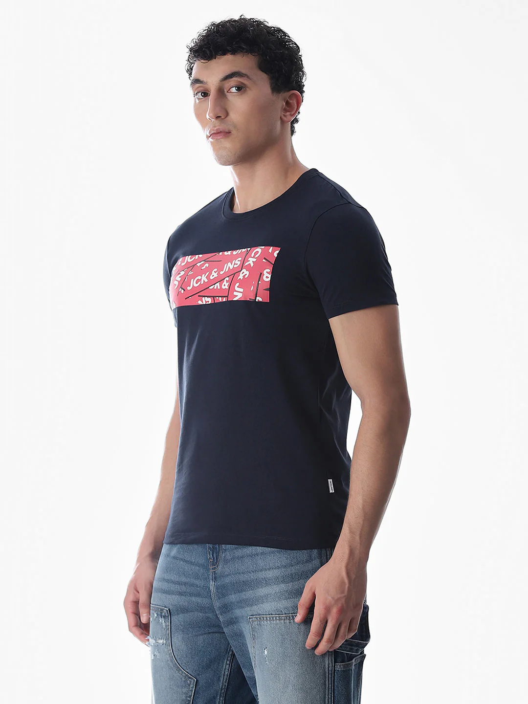 Chest Print Slim Fit T-shirt - Blue - Image 3