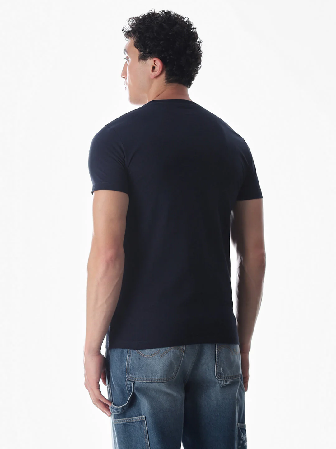 Chest Print Slim Fit T-shirt - Blue - Image 4