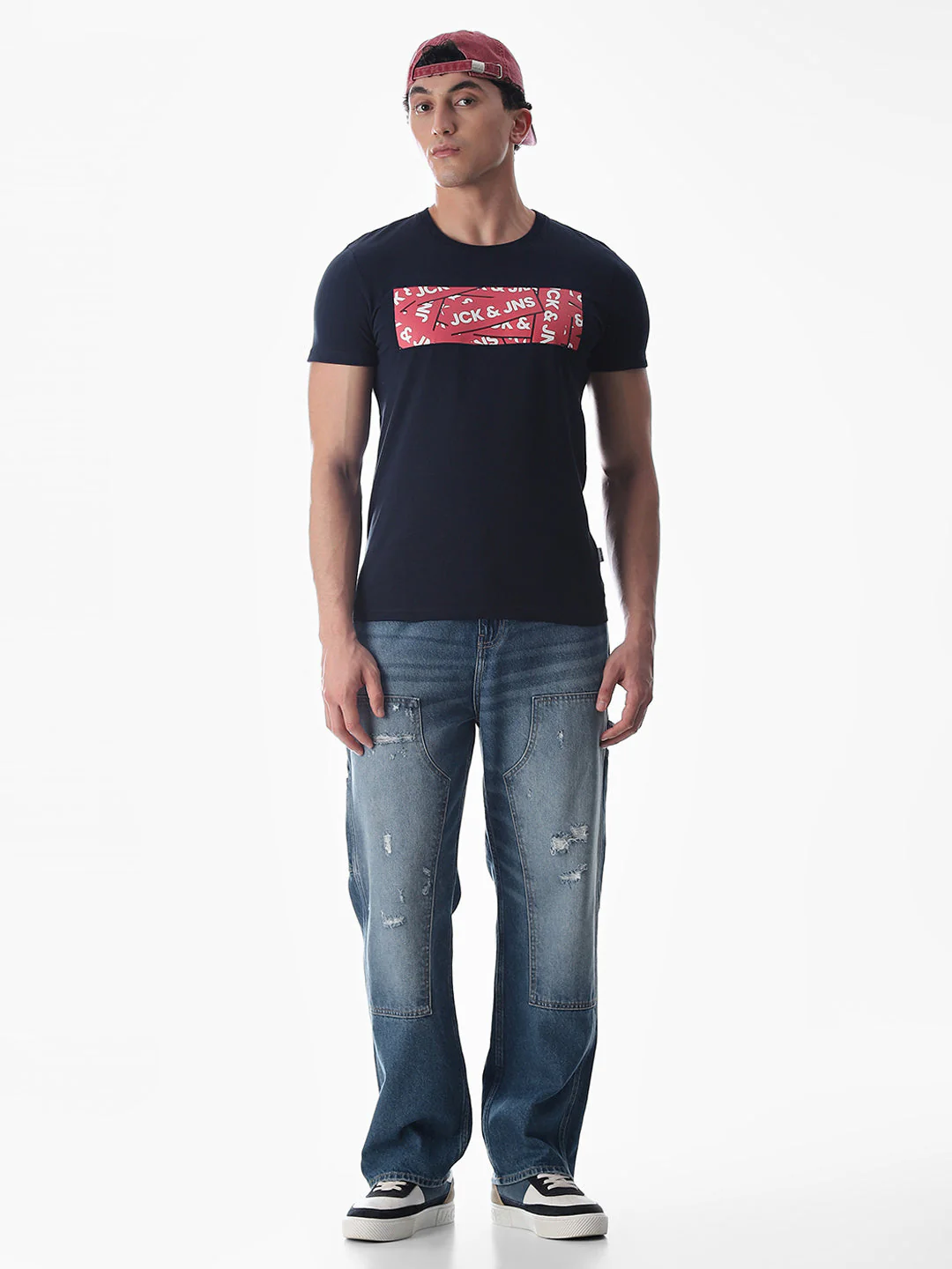 Chest Print Slim Fit T-shirt - Blue - Image 6