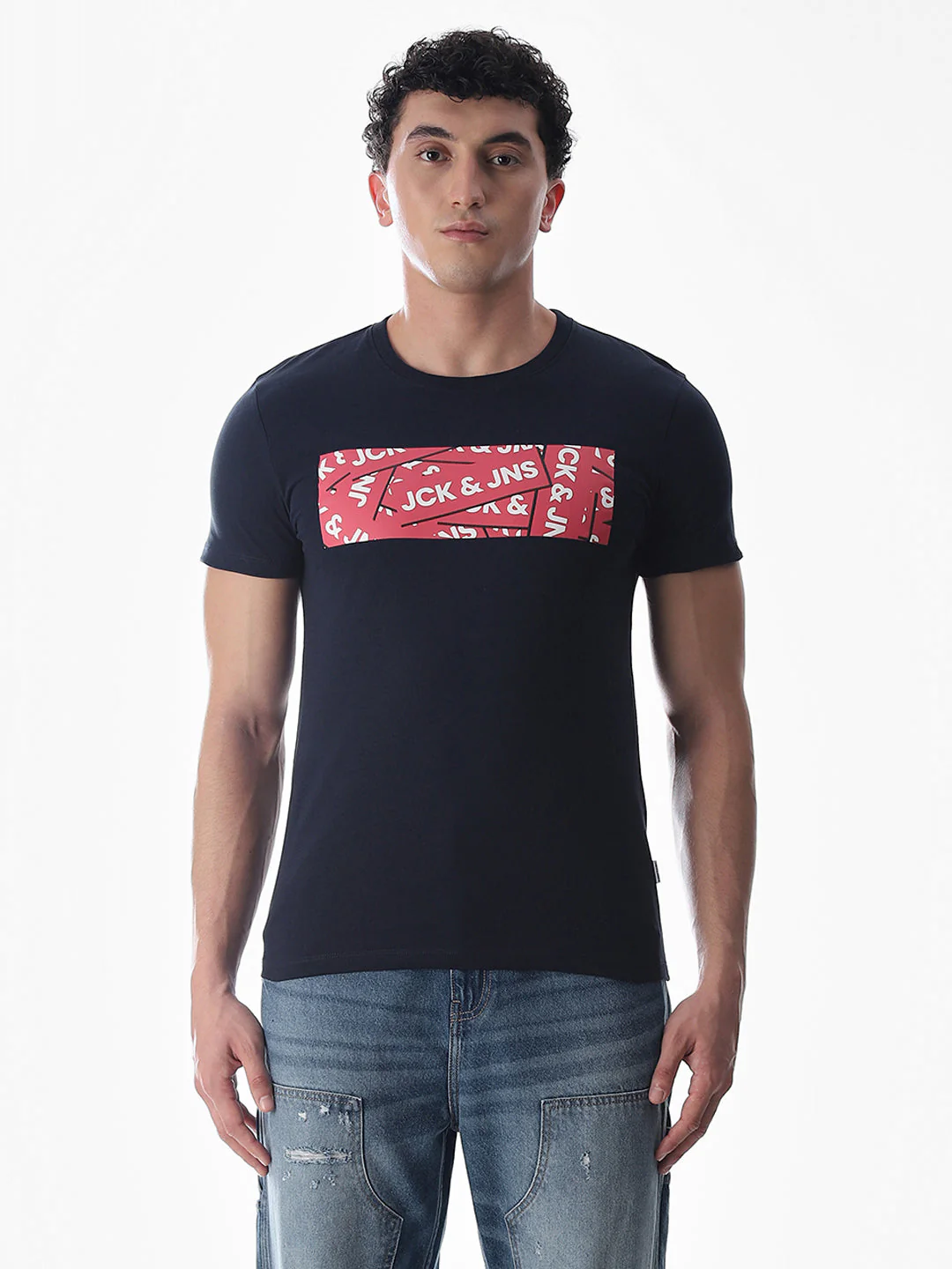 Chest Print Slim Fit T-shirt - Blue - Image 8