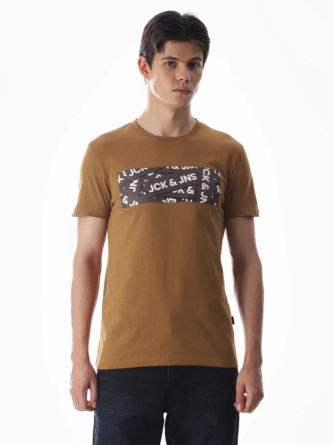 Chest Print Slim Fit T-shirt - Brown - Image 2