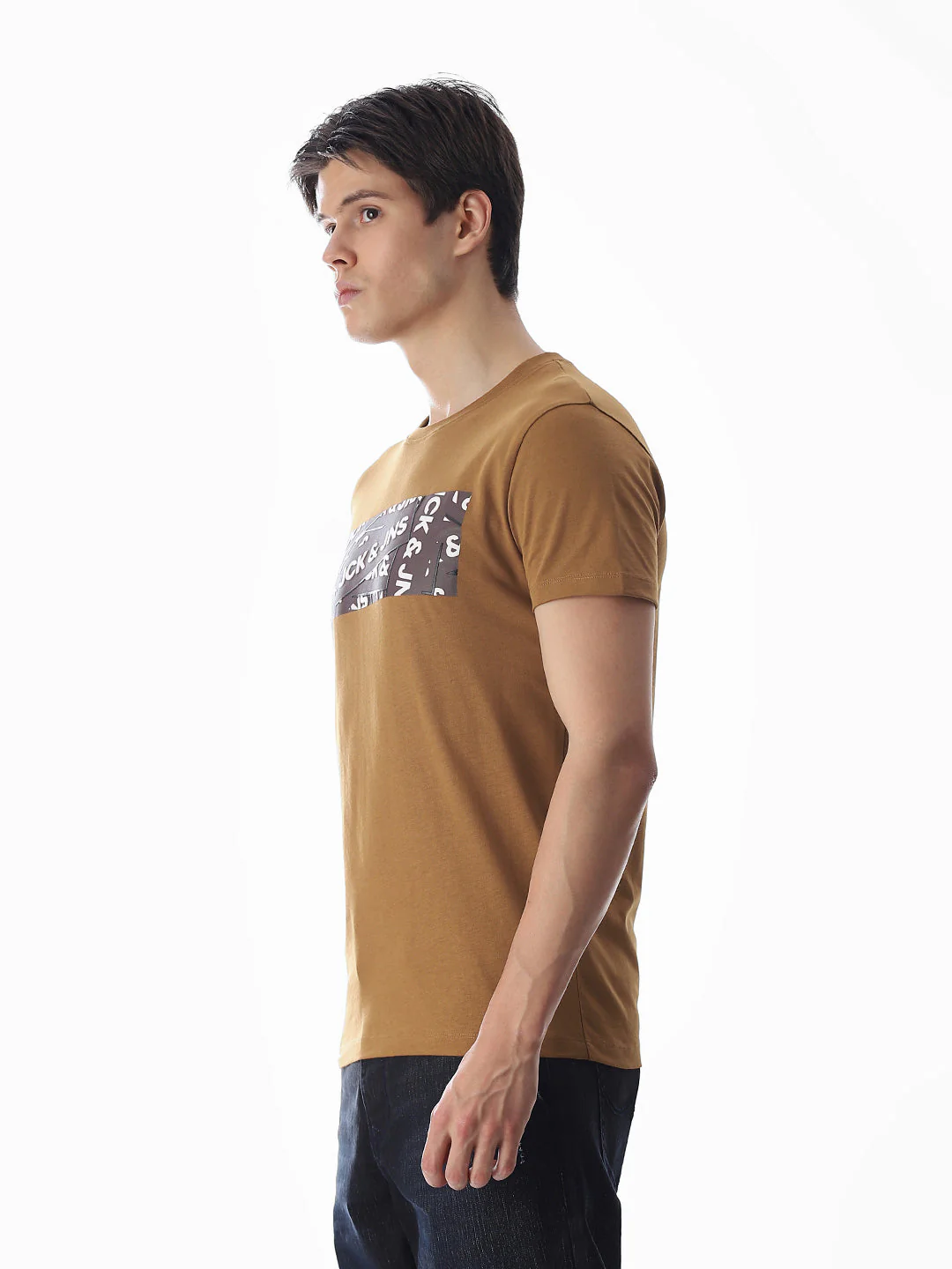 Chest Print Slim Fit T-shirt - Brown - Image 3