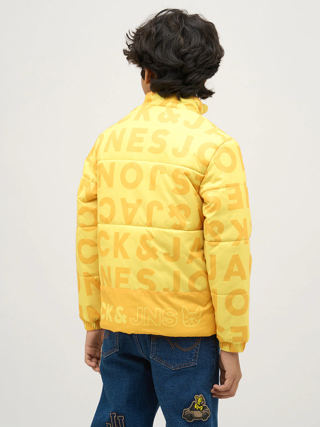 Boys Yellow Typography Puffer Jacket - Image 4