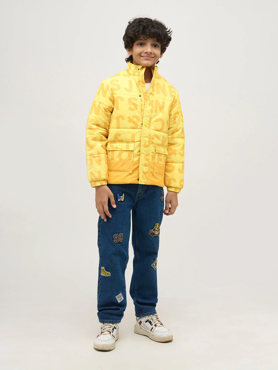 Boys Yellow Typography Puffer Jacket - Image 5