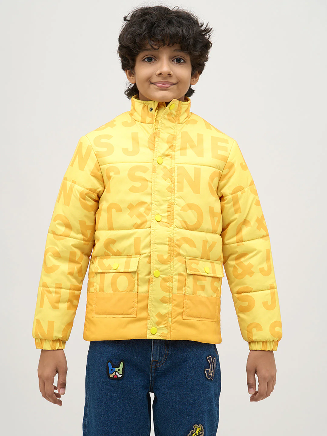Boys Yellow Typography Puffer Jacket - Image 8