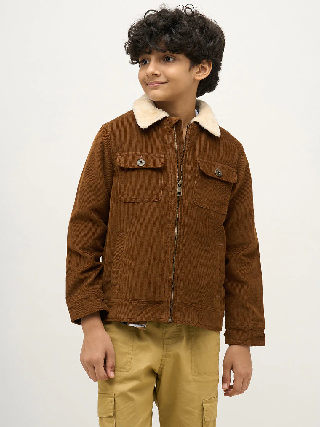 Boys Dark Brown Zip-Up Corduroy Jacket - Image 2