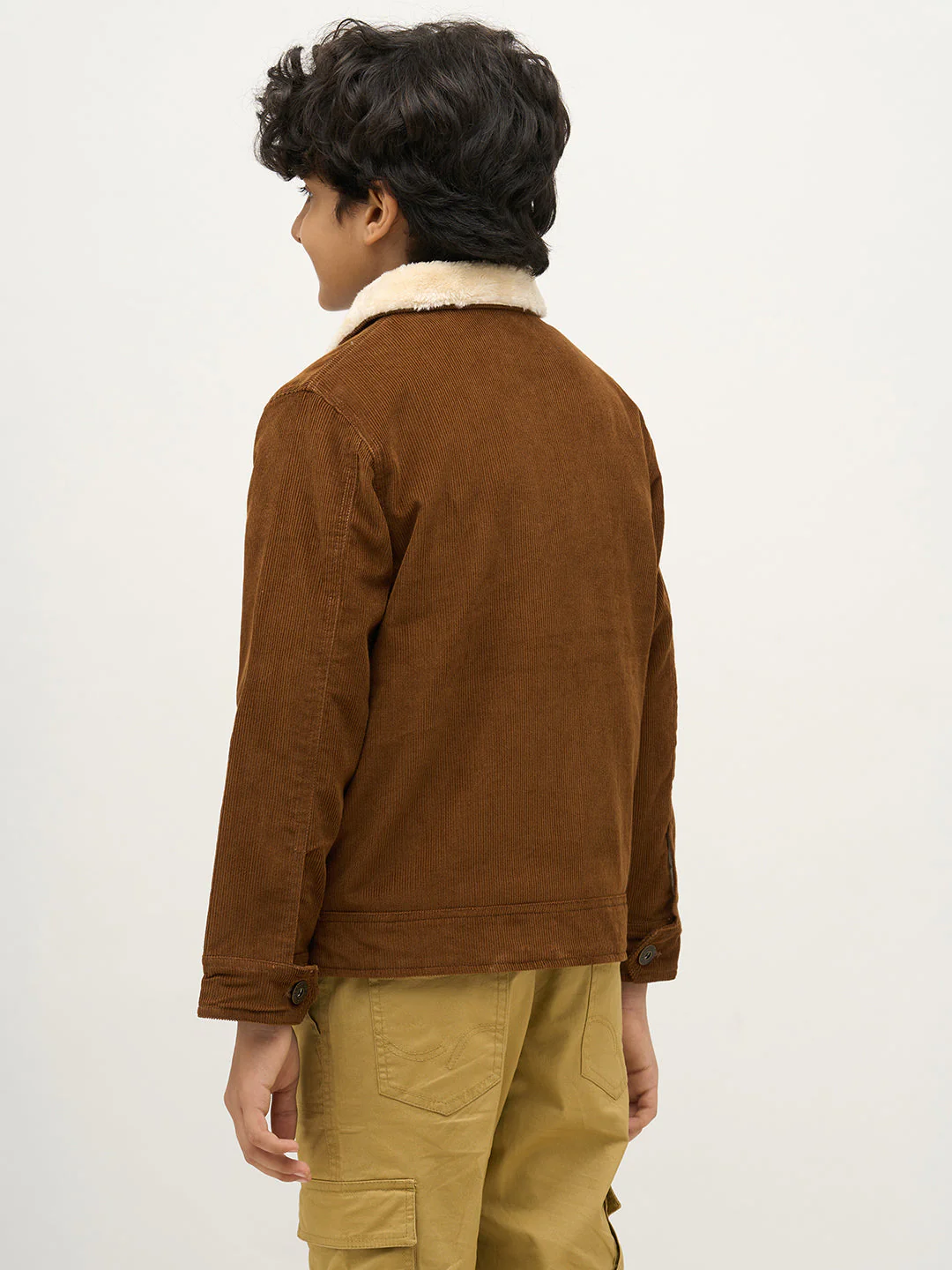 Boys Dark Brown Zip-Up Corduroy Jacket - Image 4