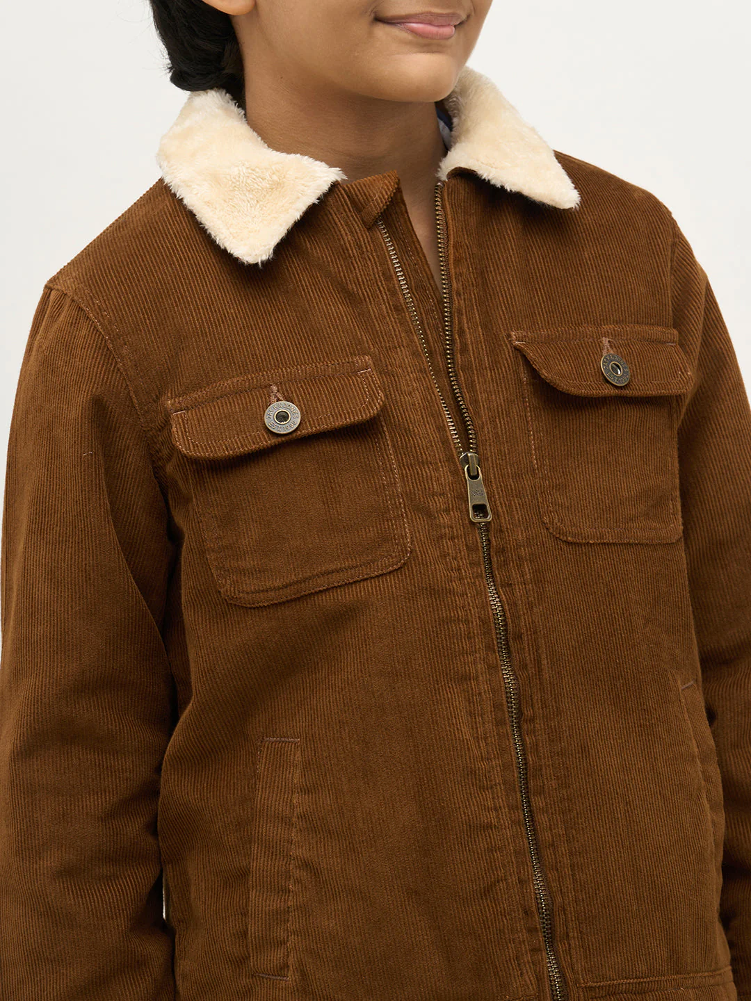 Boys Dark Brown Zip-Up Corduroy Jacket - Image 6