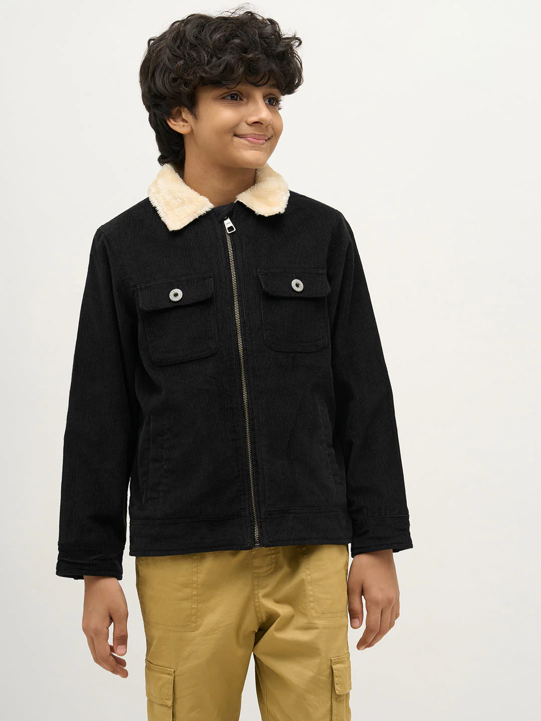 Boys Black Zip-Up Corduroy Jacket - Image 2