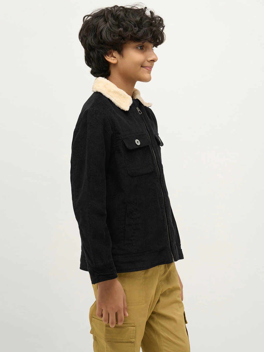 Boys Black Zip-Up Corduroy Jacket - Image 3
