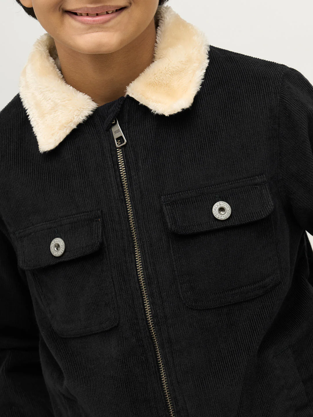 Boys Black Zip-Up Corduroy Jacket - Image 6