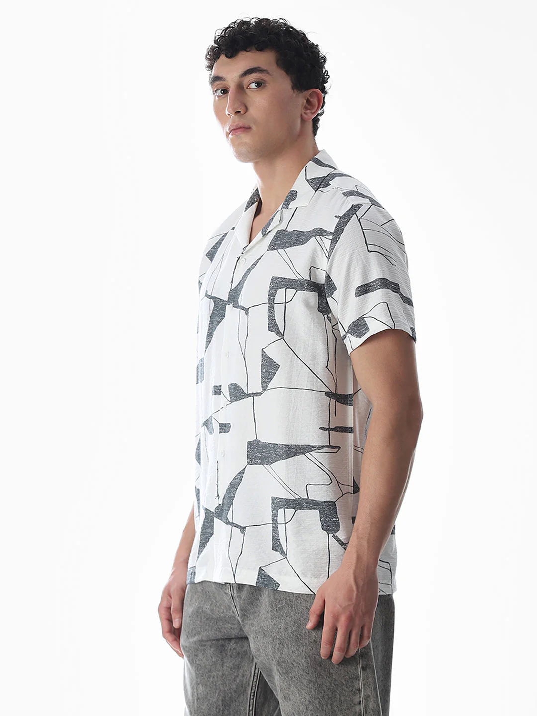 Regular Fit Printed Shirt - Grey - Image 3