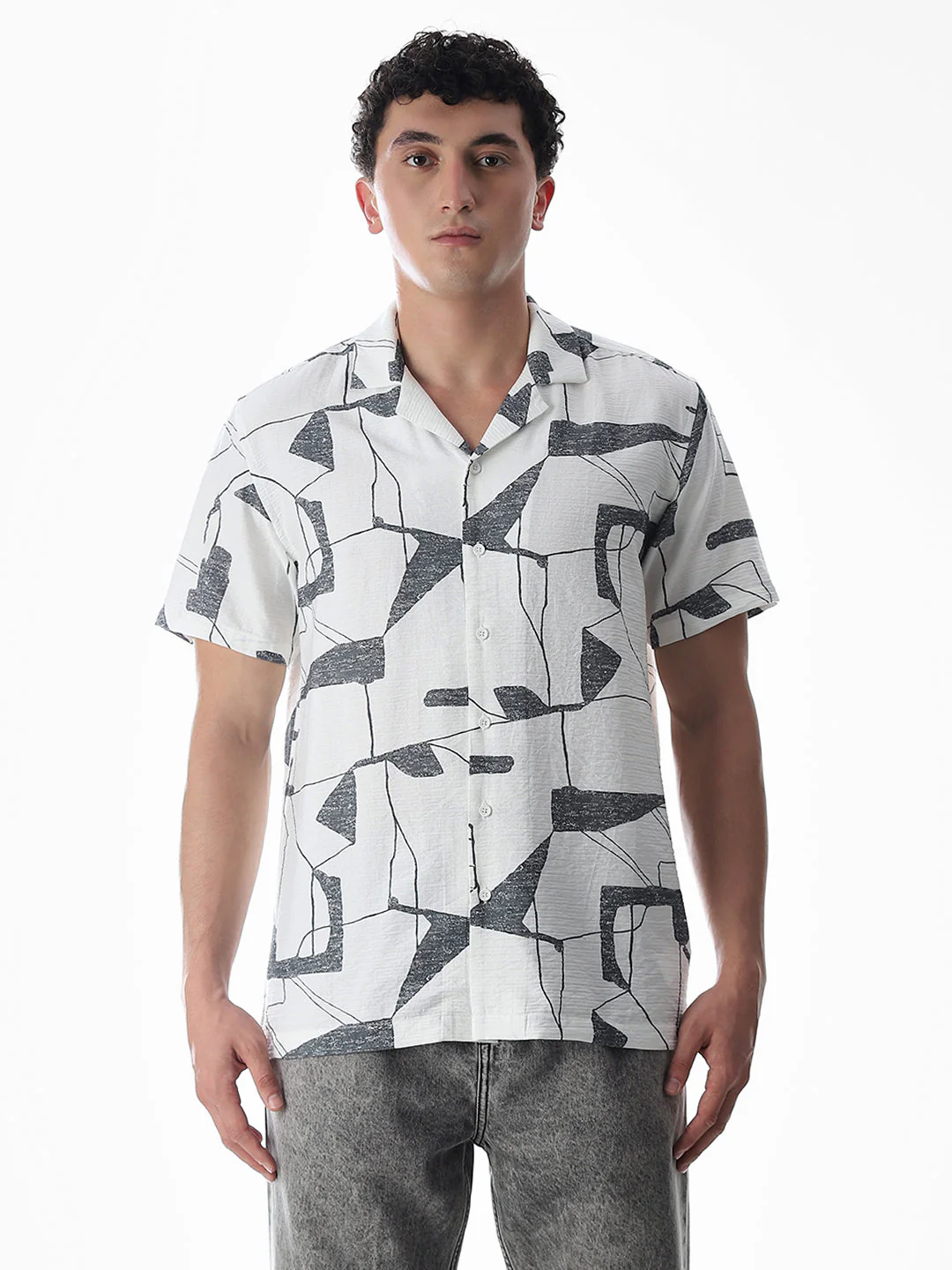 Regular Fit Printed Shirt - Grey - Image 8