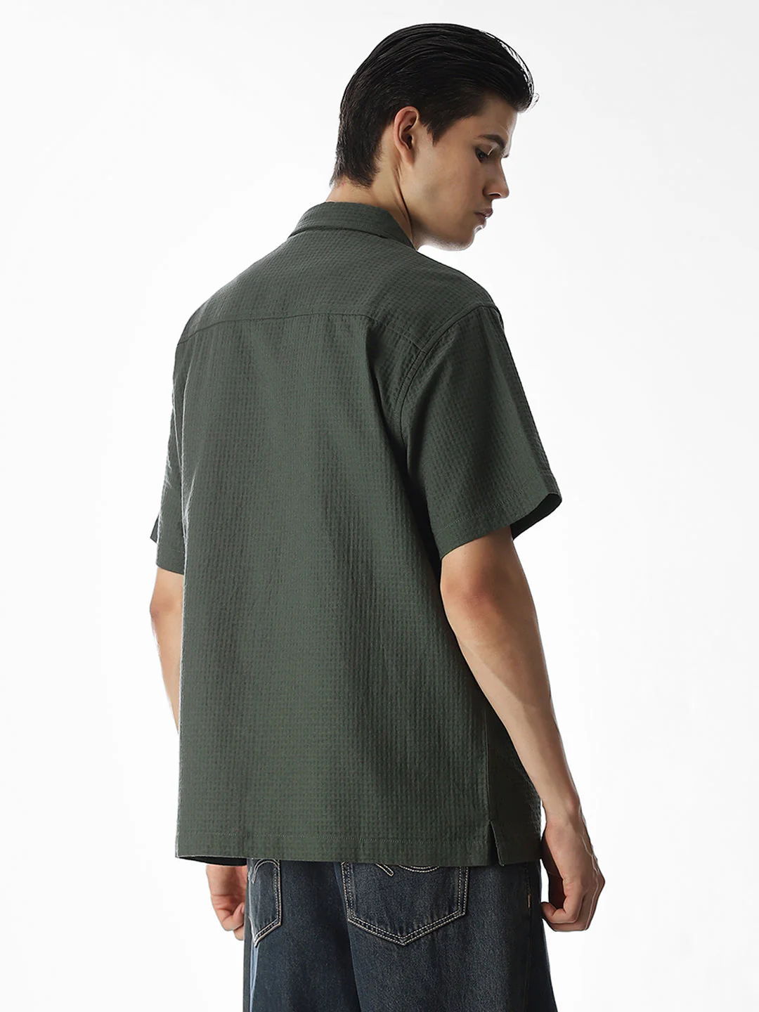 Dobby Olive Green Oversized Shirt - Image 4