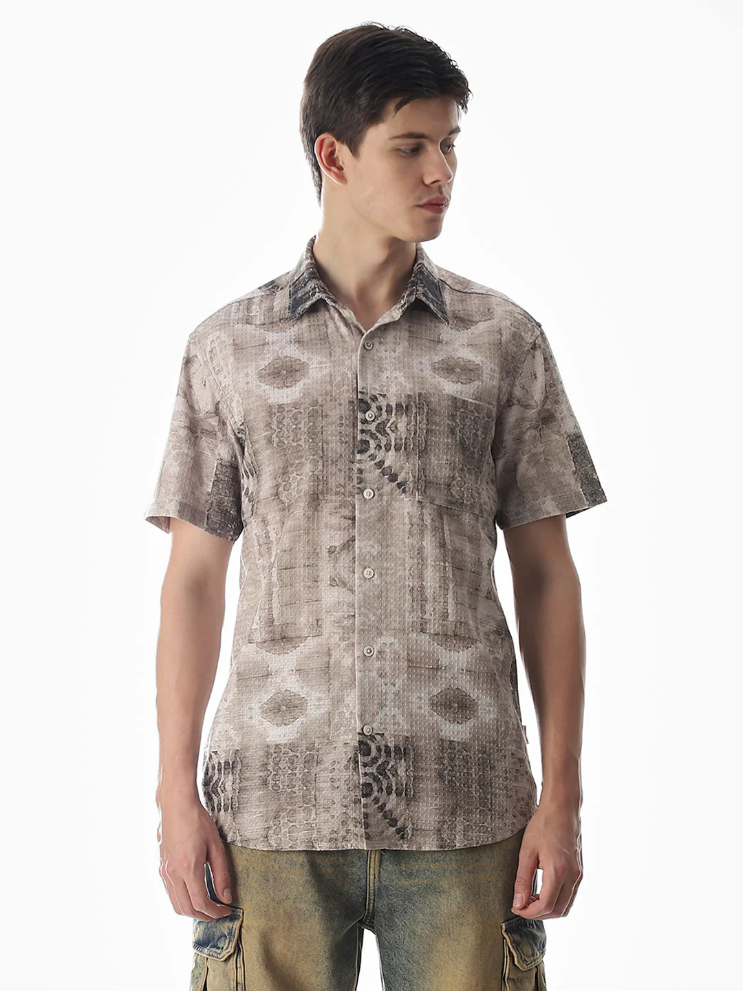 Brown Printed Comfort Fit Shirt - Image 2