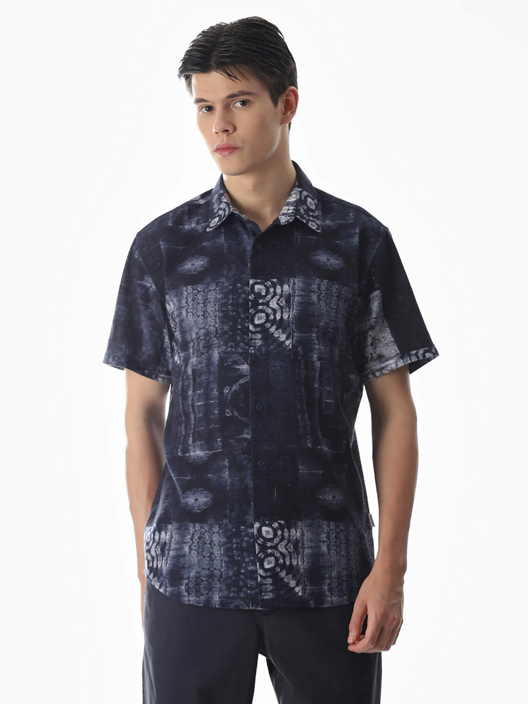 Blue Printed Comfort Fit Shirt - Image 2