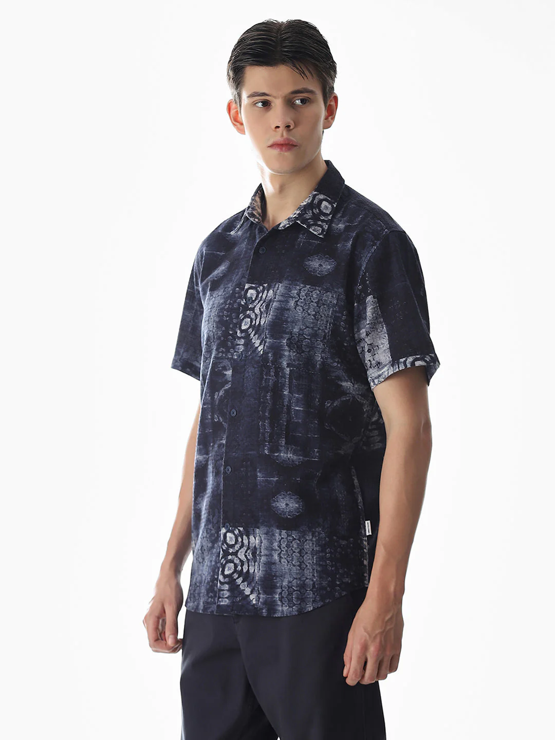 Blue Printed Comfort Fit Shirt - Image 3