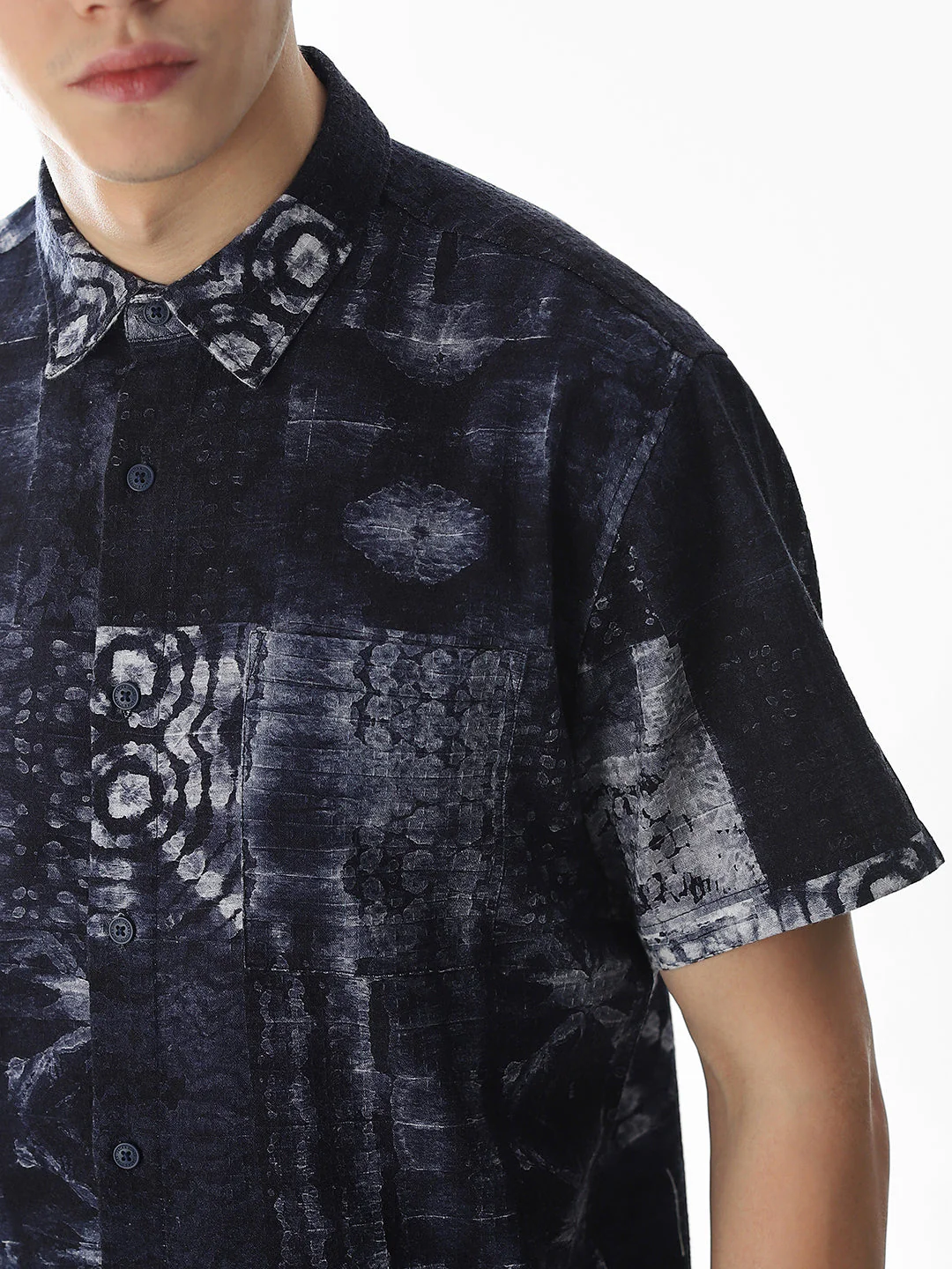 Blue Printed Comfort Fit Shirt - Image 5