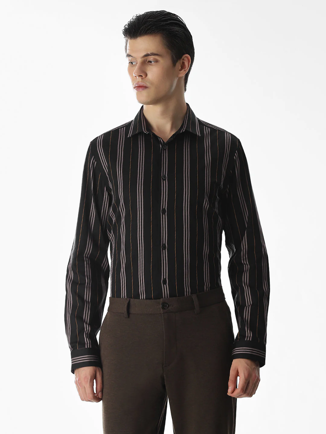 Slim Fit Striped Shirt - Black - Image 2