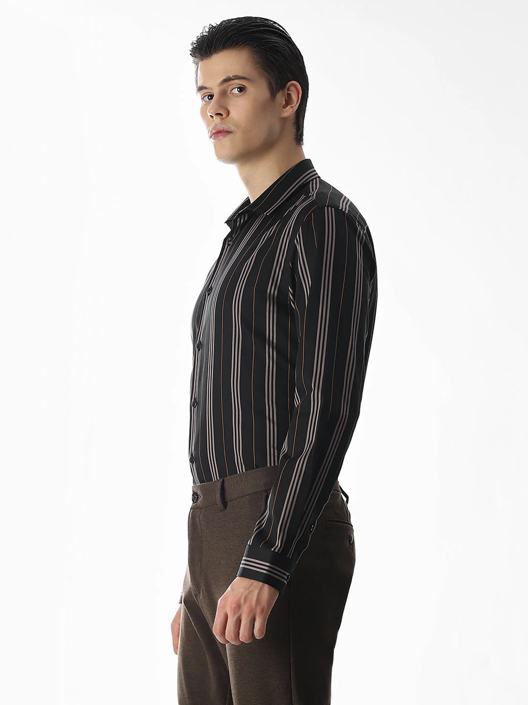 Slim Fit Striped Shirt - Black - Image 3