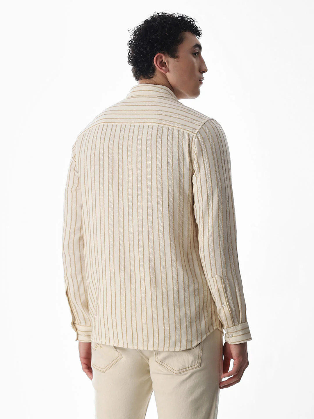 Beige Cotton Striped Shirt - Image 4