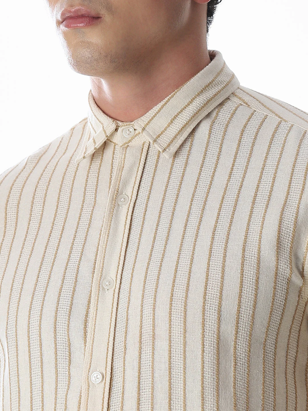 Beige Cotton Striped Shirt - Image 5