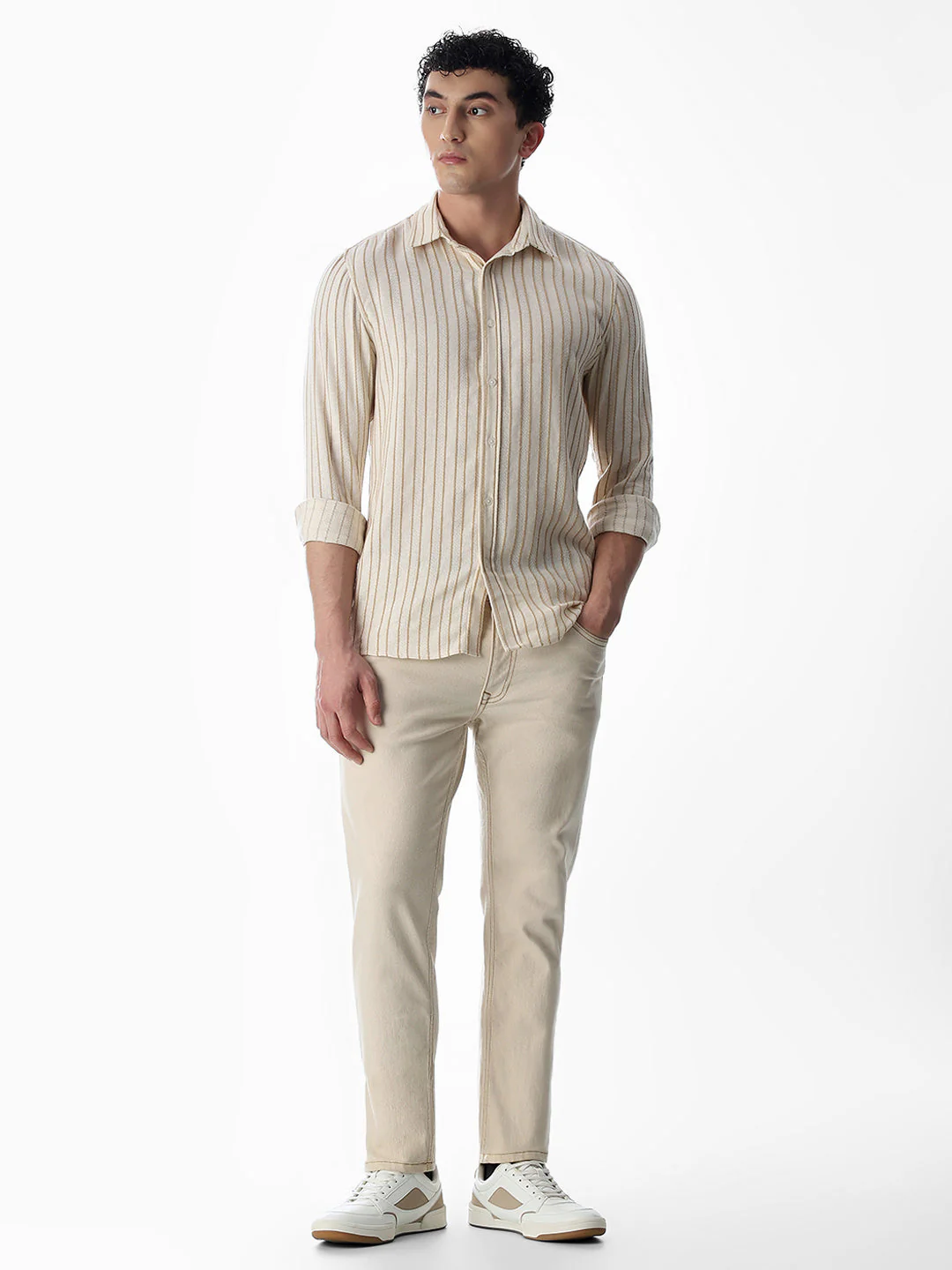 Beige Cotton Striped Shirt - Image 6