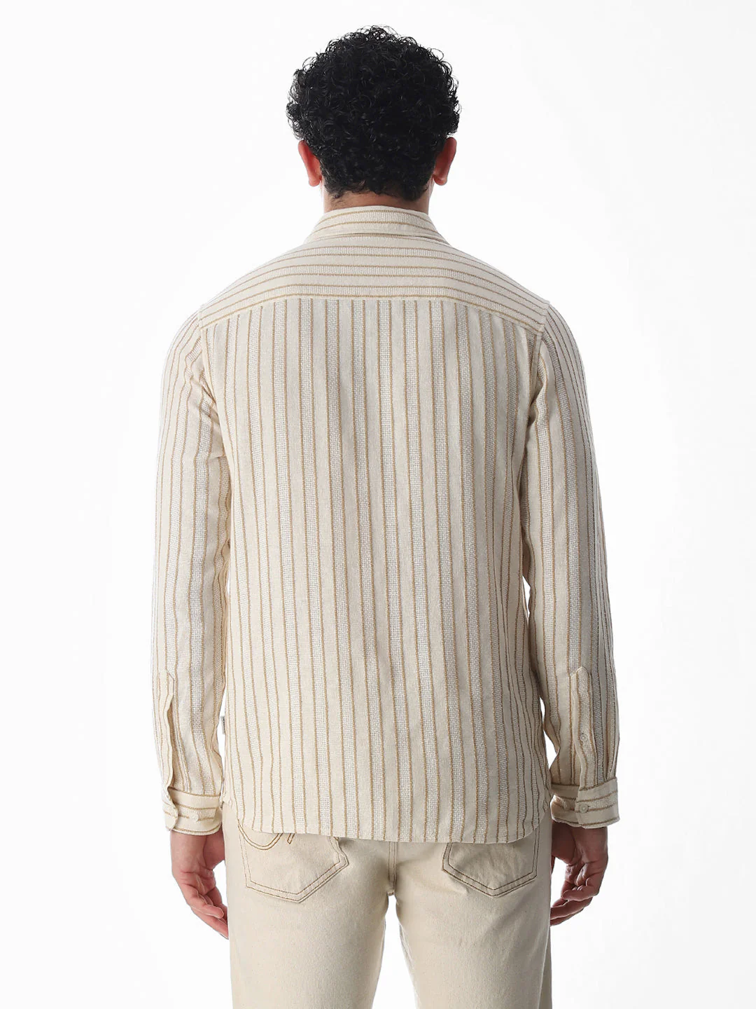 Beige Cotton Striped Shirt - Image 9