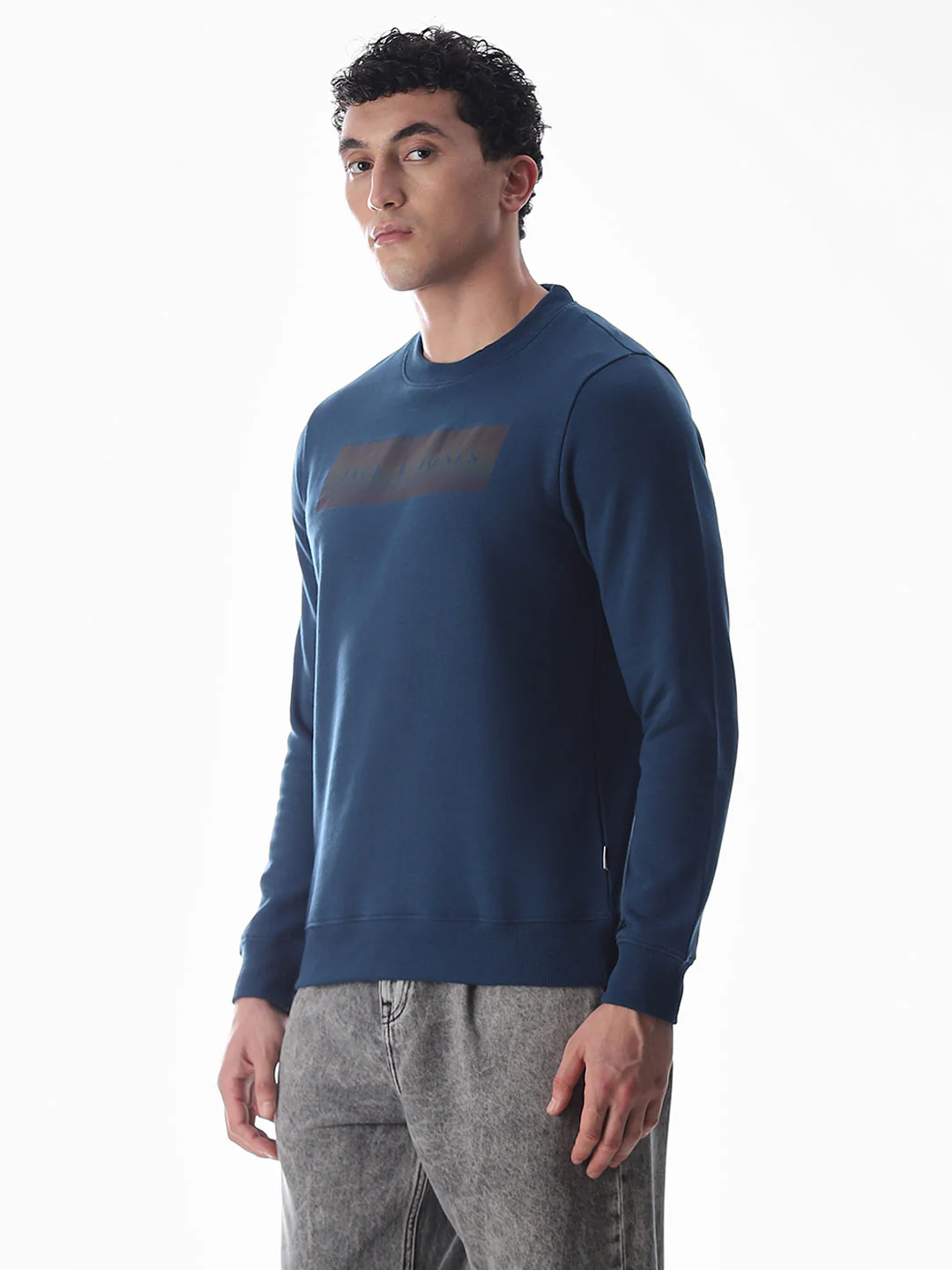 Blue Printed Regular Fit Sweatshirt - Image 3