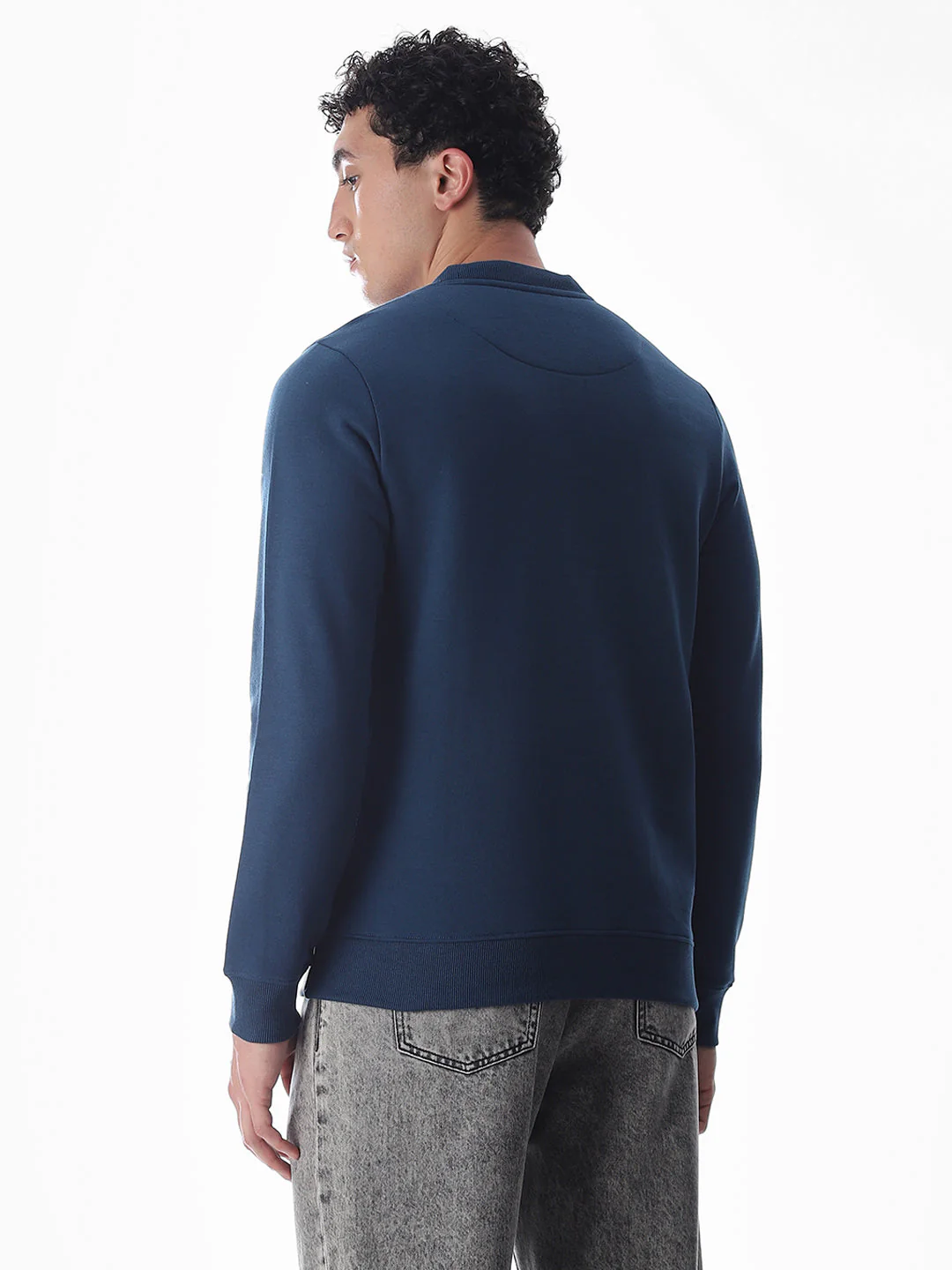 Blue Printed Regular Fit Sweatshirt - Image 4