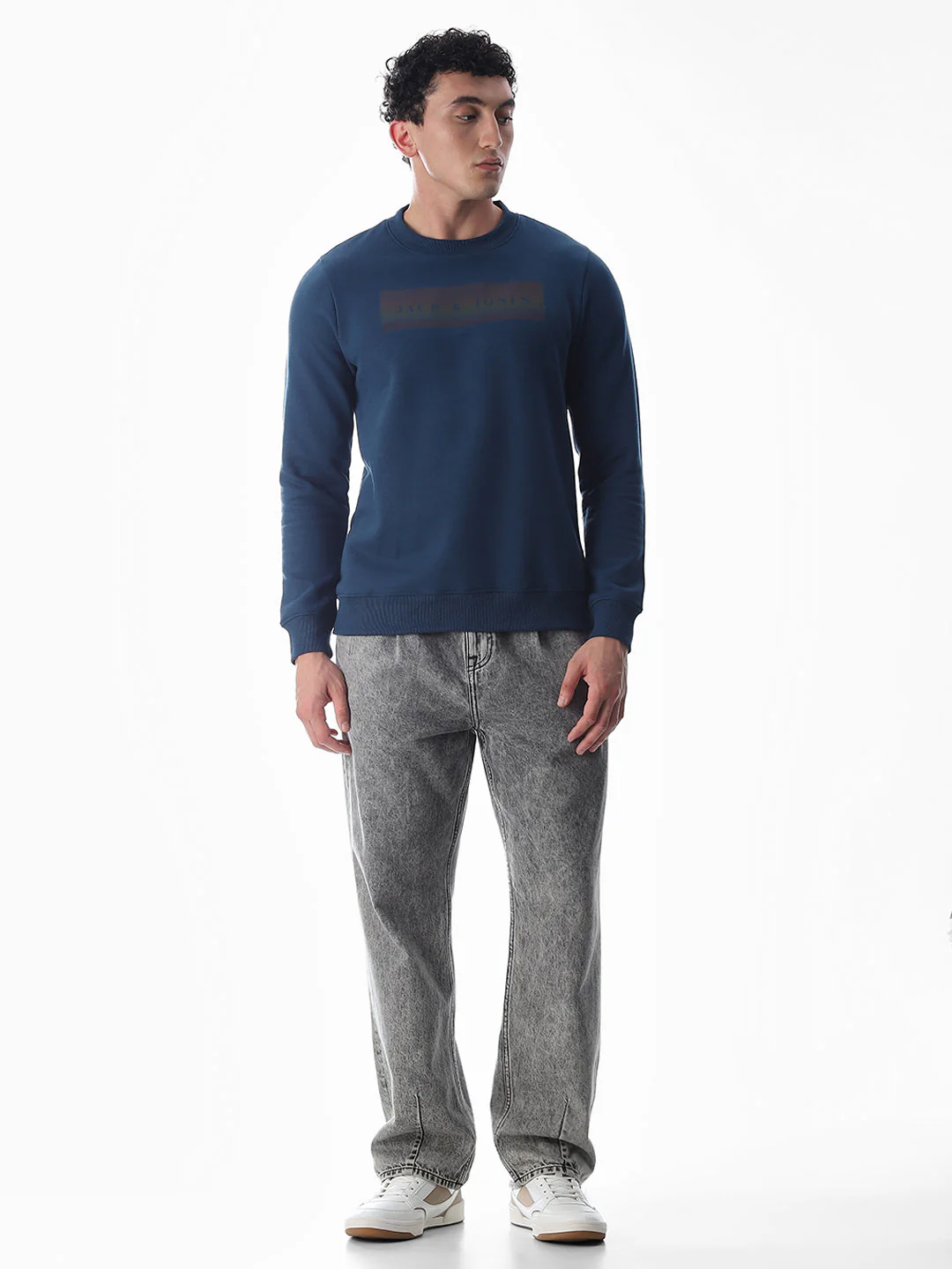 Blue Printed Regular Fit Sweatshirt - Image 6
