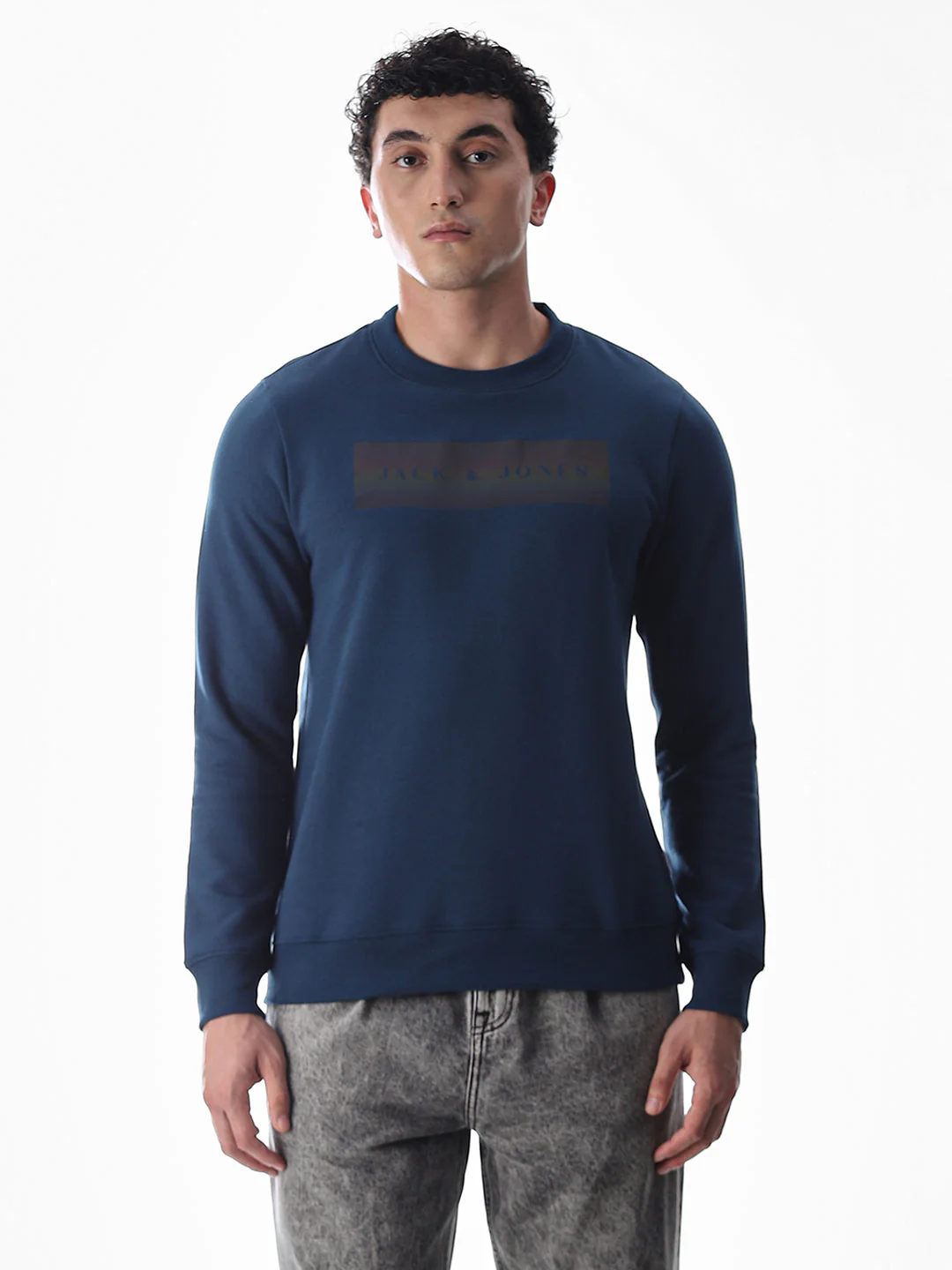 Blue Printed Regular Fit Sweatshirt - Image 8