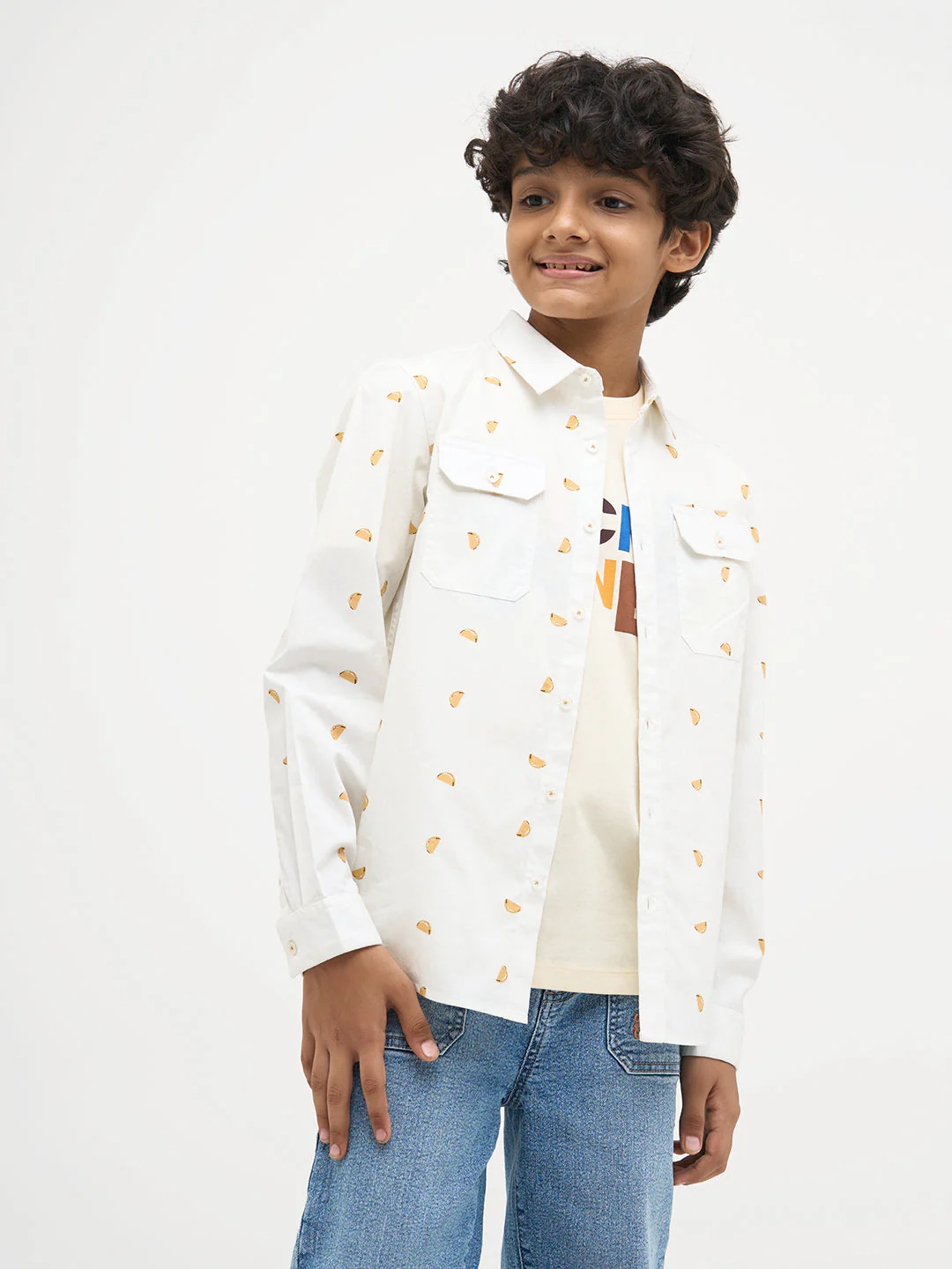 White Taco Print Cotton Shirt