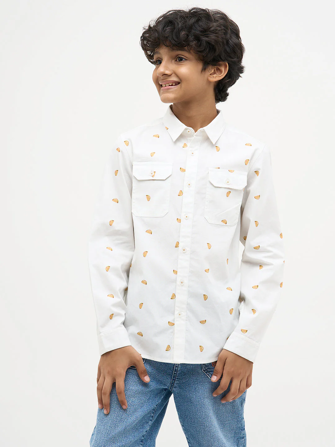 White Taco Print Cotton Shirt - Image 2