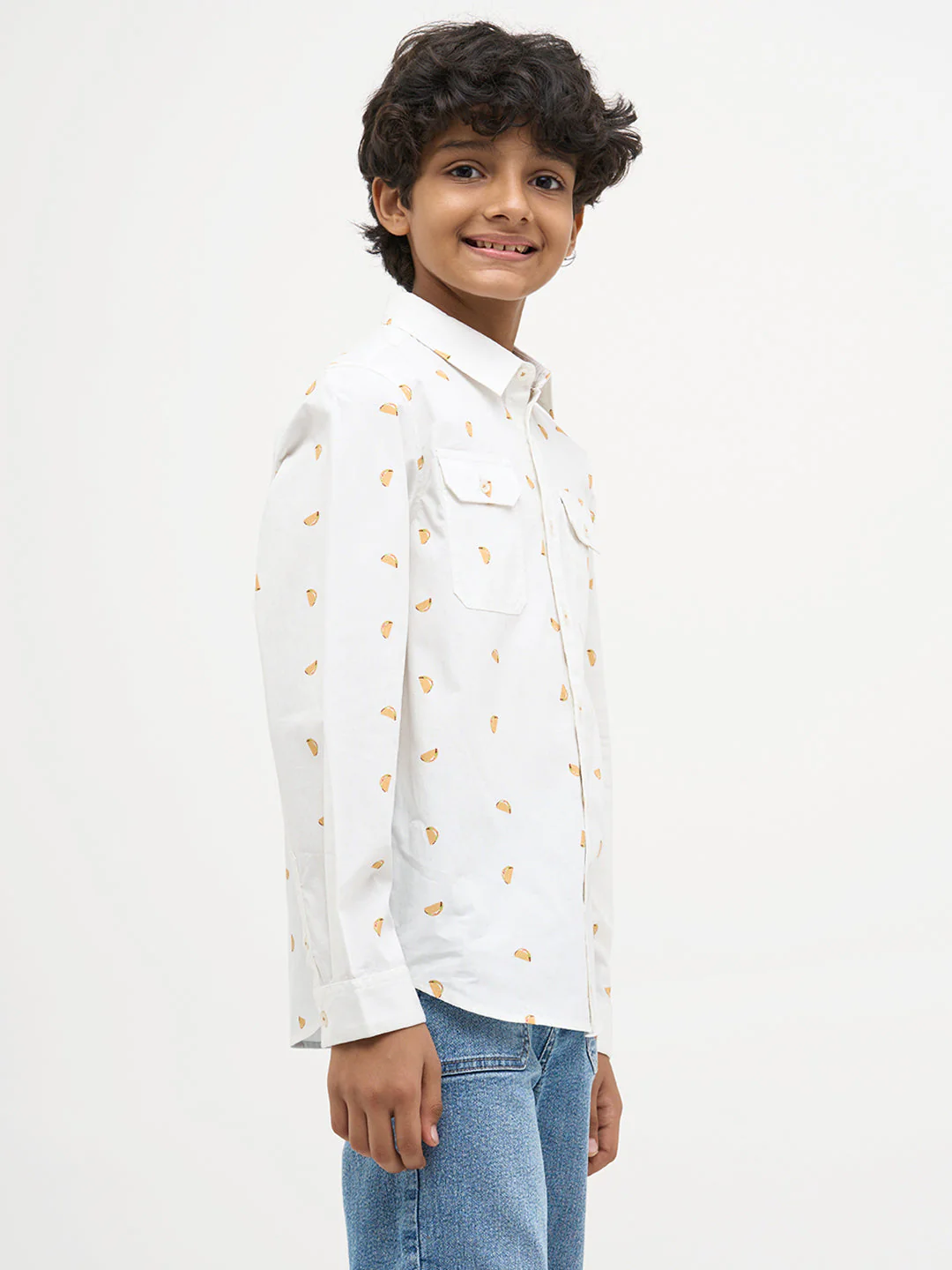 White Taco Print Cotton Shirt - Image 3