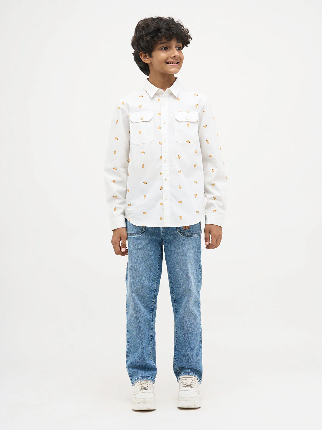 White Taco Print Cotton Shirt - Image 5