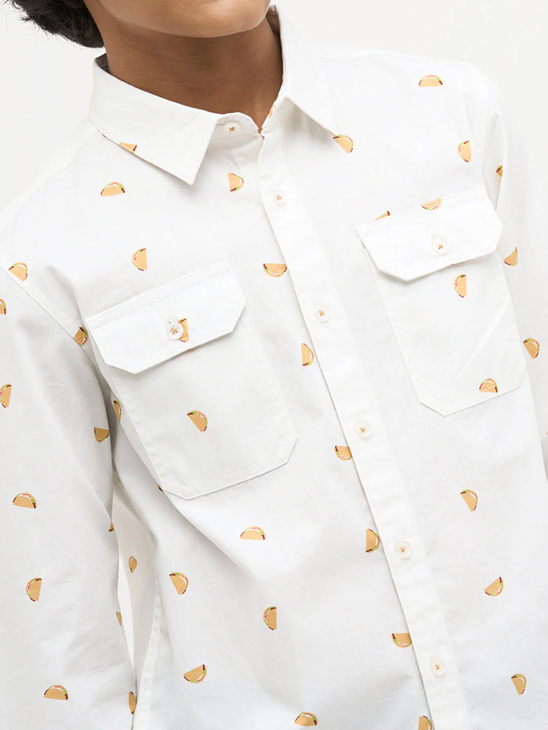 White Taco Print Cotton Shirt - Image 6