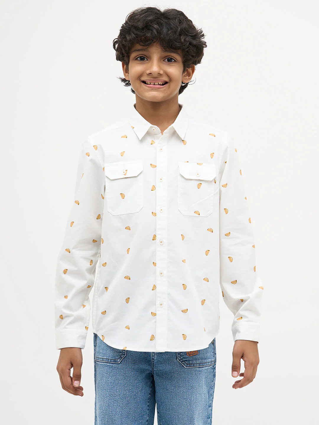 White Taco Print Cotton Shirt - Image 8