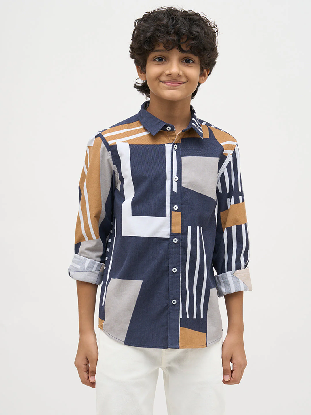 Boys Blue Printed Cotton Shirt - Image 2