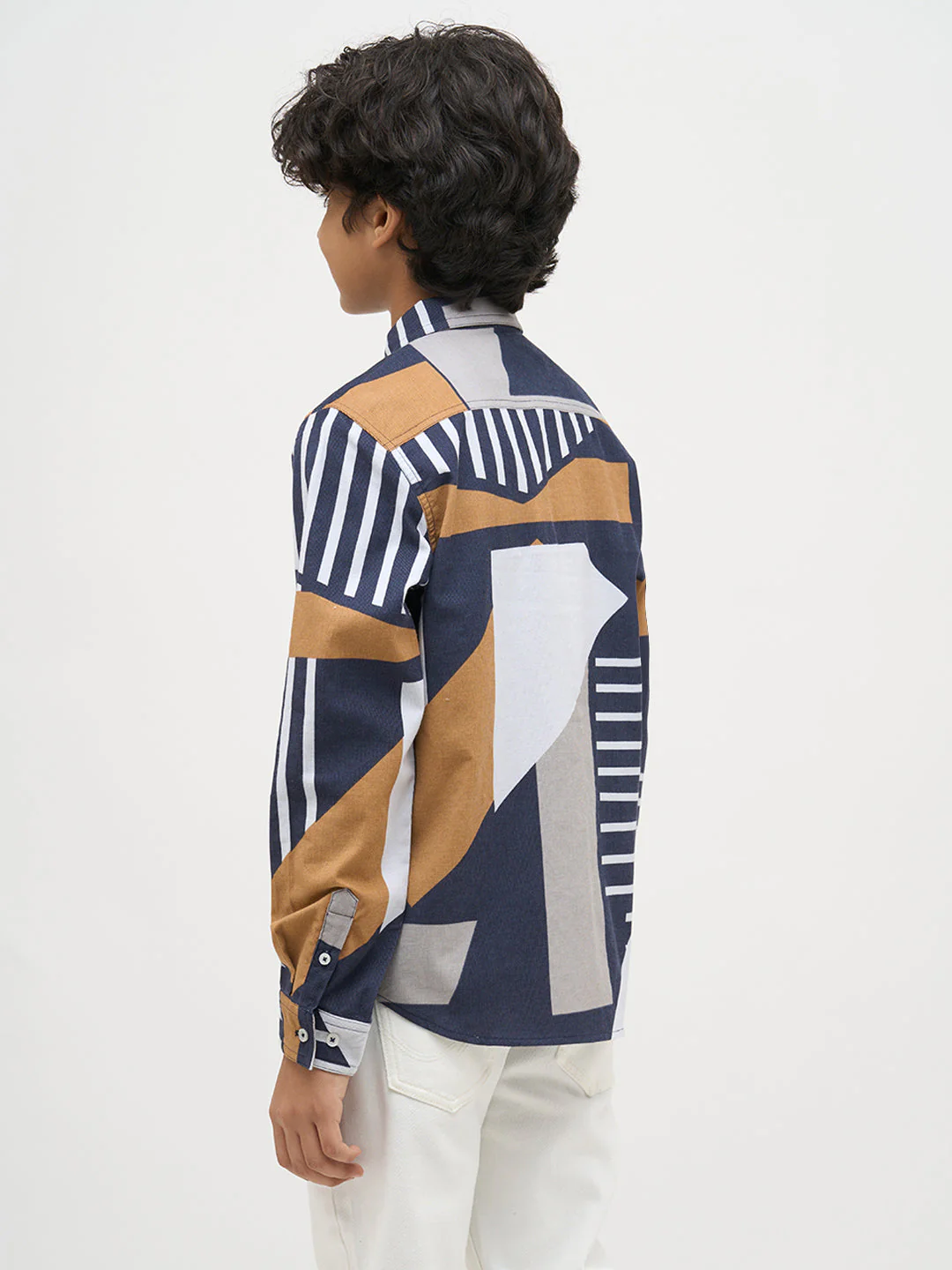 Boys Blue Printed Cotton Shirt - Image 4