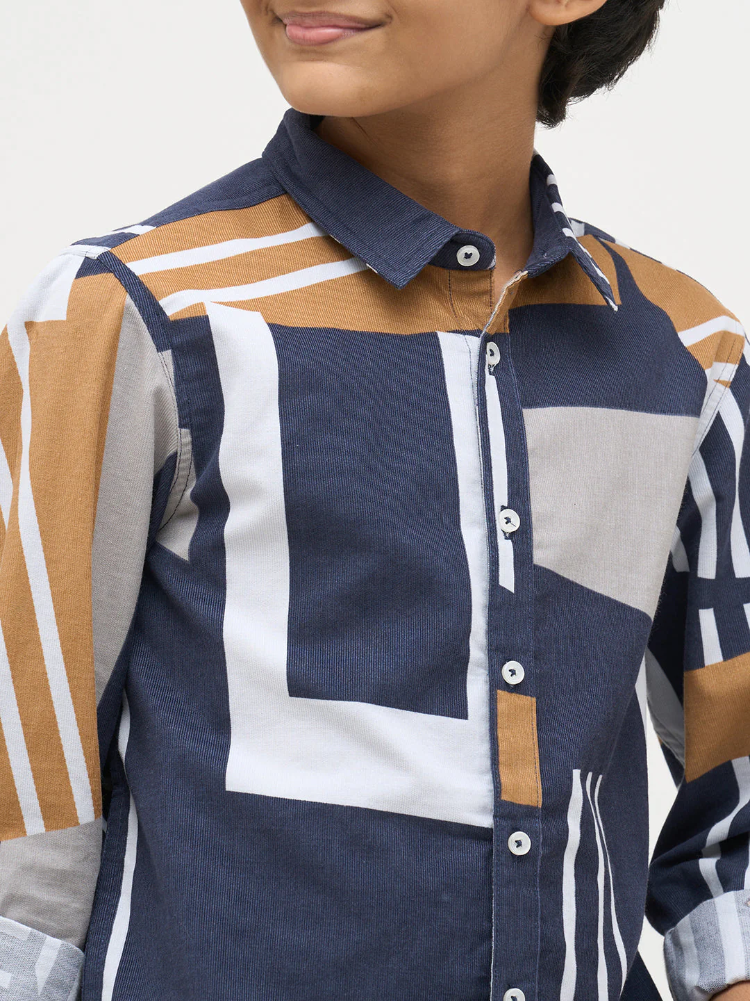 Boys Blue Printed Cotton Shirt - Image 6