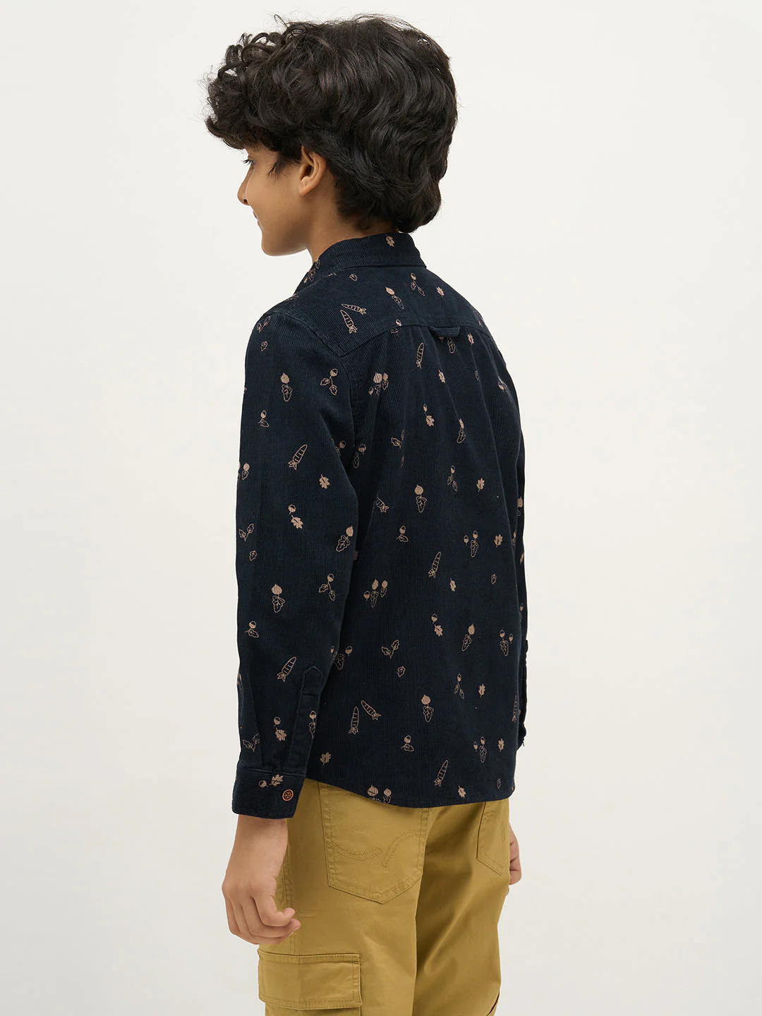 Boys Dark Blue Corduroy Printed Shirt - Image 4