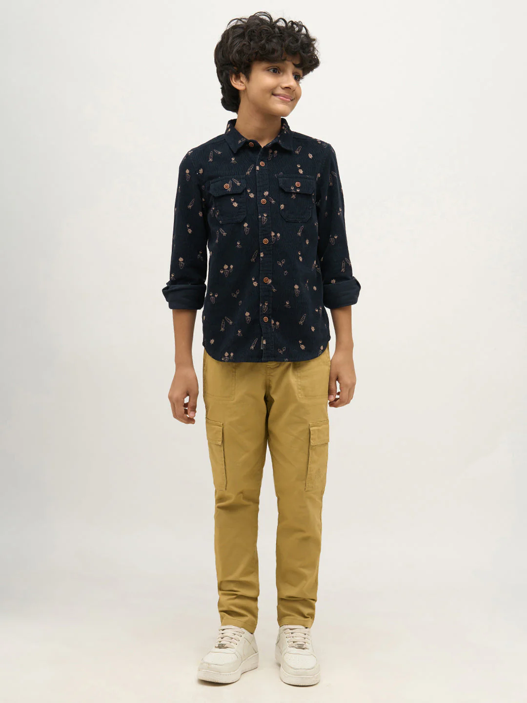 Boys Dark Blue Corduroy Printed Shirt - Image 5
