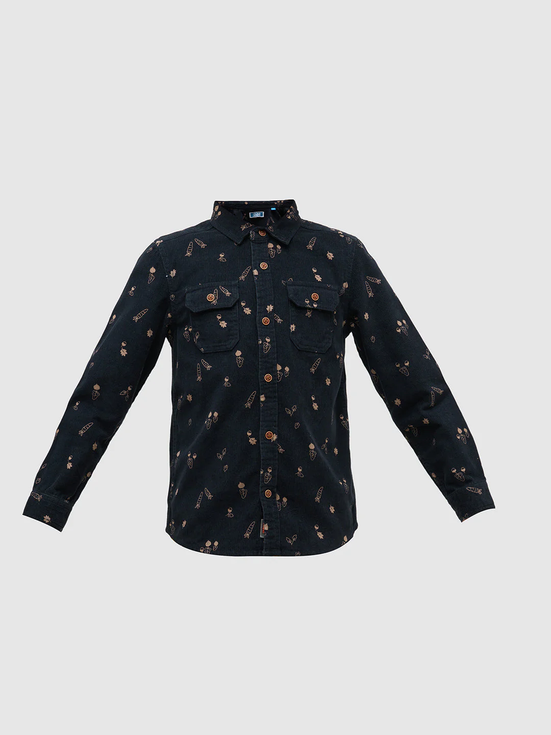 Boys Dark Blue Corduroy Printed Shirt - Image 7