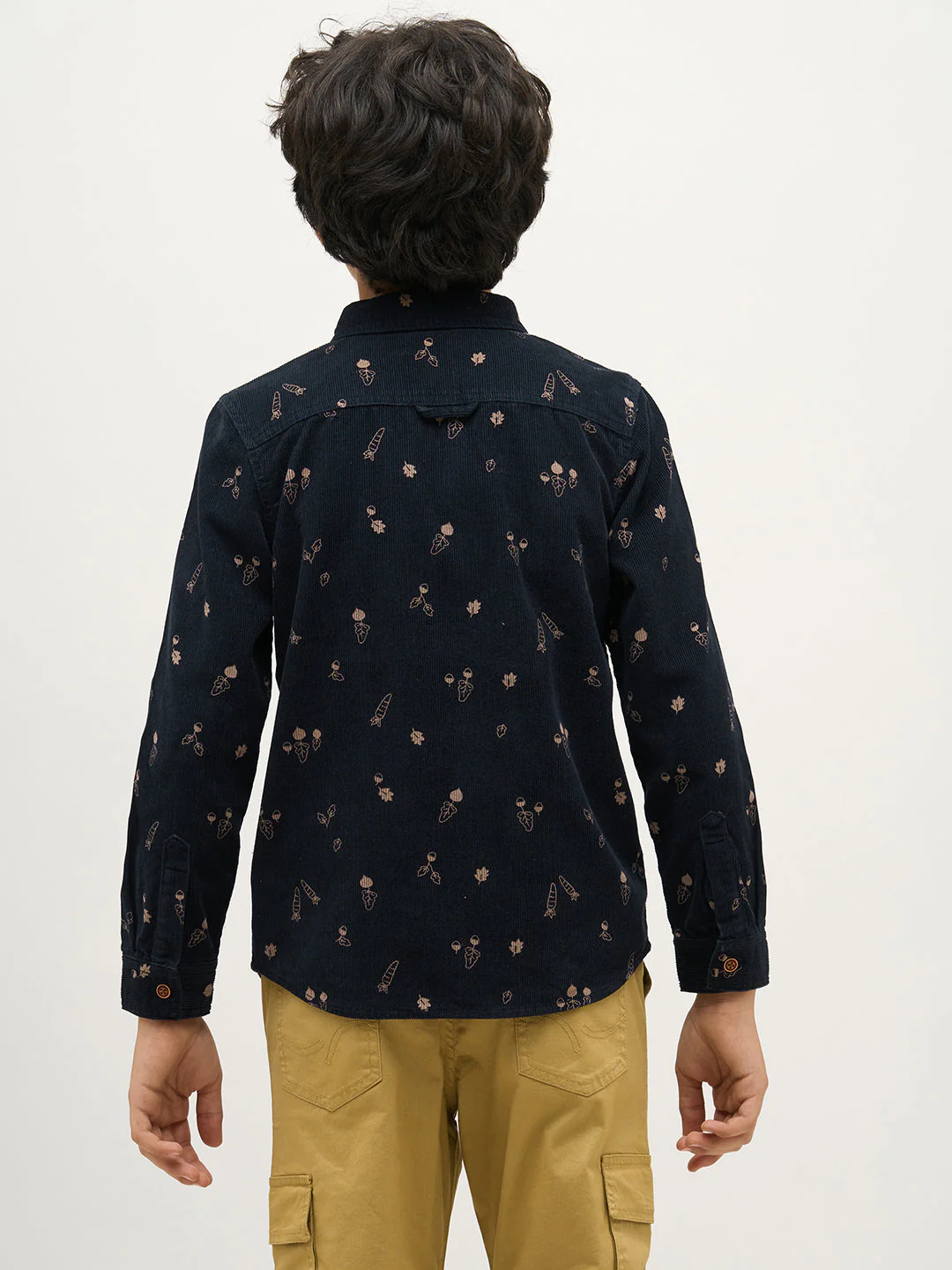 Boys Dark Blue Corduroy Printed Shirt - Image 9