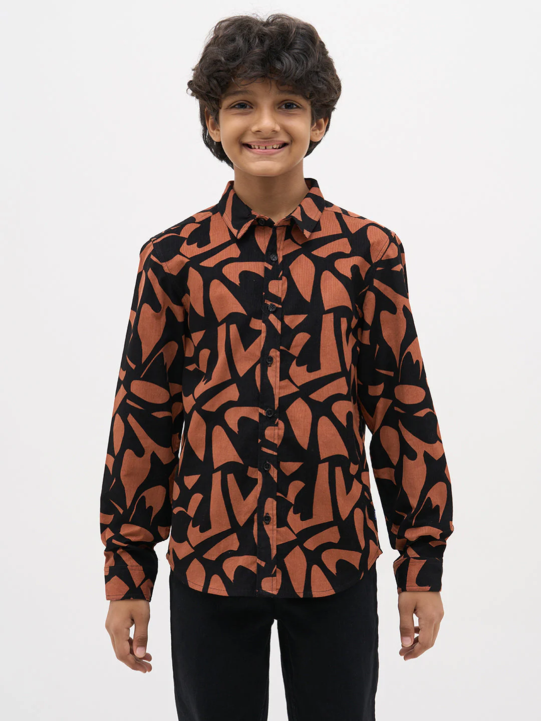 Boys Black Printed Cotton Shirt - Image 8